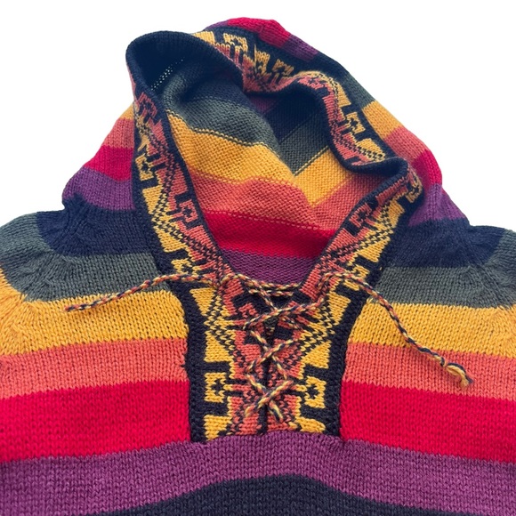 ARTESANIAS APAZA ALPACA Women’s S/M Peru Multicolor Sunset Stripe Hooded Sweater - Picture 7 of 15